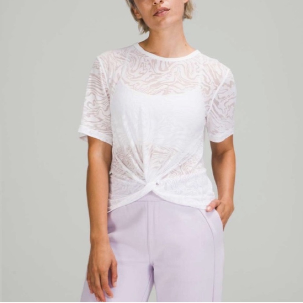 Lululemon white crescent t shirt, size 4